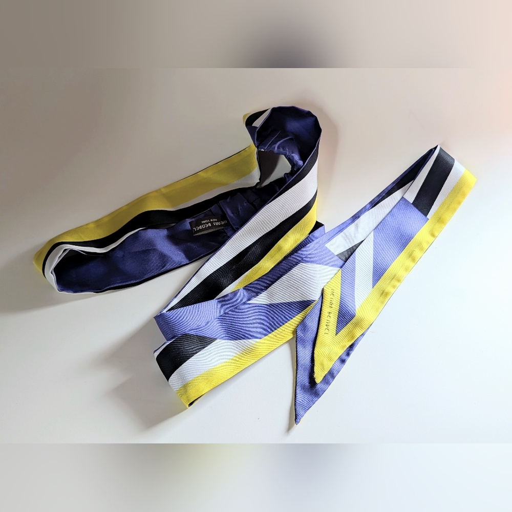 Navy and Yellow Long Satin Scarf